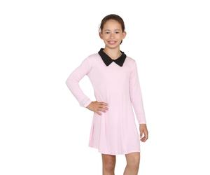 Hamishkane Robe trapèze à col claudine pour fille - Couleur unie pastel - Coupe évasée - Manches longues - 5-13 ans, rose bébé, 7-8 ans
