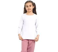 Hamishkane T-shirt uni à manches longues et col rond pour filles et garçons - Blanc - 13 ans