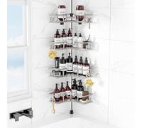 HAMITOR Etagere Douche Sans Percage: Étagère Douche Télescopique Angle Pour Petite Salle De Bain & Locataires - 4 Niveaux Inox Grande Capacité Pour Toute Famille - Lg Réglable 119-312 CM,Gris Argenté