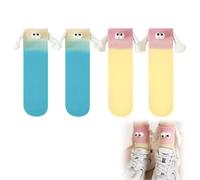 HAMKU Chaussettes Aimantées Funny Holding Hands Socks À Aspiration Magnétique Chaussette Drôle Novelty Hand in Hand Friendship Socks, Big Eyes Magnet Socks for Lovers Friends Sisters, 2 Paires