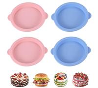 HAMKU Moule Silicone Patisserie, Moule Gateau Silicone, Gateau Rond Cake en Silicone Moules Ronds, Tapis à hamburger, Ensemble de Quatre Pièces(2 pièces Rose+2 pièces Bleu)