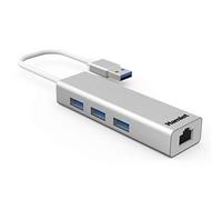 Hamlet Hub USB XHUB330LAN – USB 3.0 (3.1 Gen 1) Type-A 5000 Mbit/s, 3 ports et LAN Gigabit, Argent