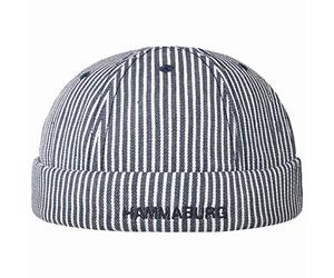 HAMMABURG Bonnet Docker Stripes Cotton Homme - Casquette Style avec Revers, Bonnets Hiver Automne Printemps Été Printemps-été - Taille Unique Bleu foncé