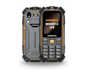 Hammer Boost 2 LTE Téléphone incassable 4G IP68, téléphone Portable Senior à Grandes Touches, Lampe Torche, écran 2,4", Dual SIM, Batterie 3500 mAh, Noir Orange