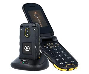 Hammer H Bow Téléphone Clapet Portable Incassable Débloqué, 2.4 Pouces Deux écrans, IP68 Antichoc Étanche, Pas Cher, Dual SIM, MP3, Lampe Torche Noir/Jaune