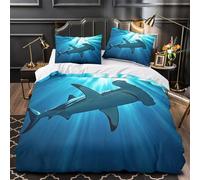 Hammerhead Shark Ensemble De Literie Microfibre Hypoallergique 3D Imprimée 3 Pièces 2 Taies Douce Underwater Marine Life Housse de Couette Respirante Hypoallergique for Adulte Super king（260x220cm）