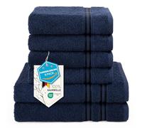 Hammetex 6 teiliges Handtuch Set, 100% Baumwolle Weich Saugstark Qualität Handtücher Set, 2 Badetücher 70x140 cm, 4 Handtücher 50x100 cm, Dunkelblau