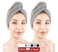 Hammetex Lot de 2 Serviettes pour Cheveux avec Bouton, 100% Coton, Séchage Rapide, Absorbant, Certifiées Oeko-TEX, Gris Clair
