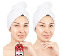 Hammetex Lot de 2 Serviettes pour Cheveux avec Bouton, 100% Coton, Séchage Rapide, Absorbant, Certifiées Oeko-TEX, Bleu Clair