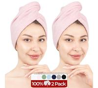 Hammetex Lot de 2 Serviettes pour Cheveux avec Bouton, 100% Coton, Séchage Rapide, Absorbant, Certifiées Oeko-TEX, Bleu Foncé
