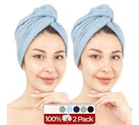 Hammetex Lot de 2 Serviettes pour Cheveux avec Bouton, 100% Coton, Séchage Rapide, Absorbant, Certifiées Oeko-TEX, Gris Clair