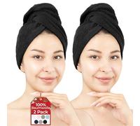 Hammetex Lot de 2 Serviettes pour Cheveux avec Bouton, 100% Coton, Séchage Rapide, Absorbant, Certifiées Oeko-TEX, Blanc