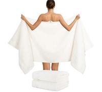 Hammetex Lot de 2 Très Grandes Serviettes de Bain et Sauna 80x200 cm, 100% Coton 500 GSM, Absorbantes, Séchage Rapide, Certifiées Oeko-TEX, Serviettes de Spa et de Sauna, Crème