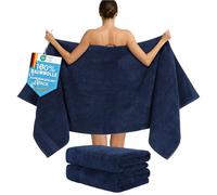 Hammetex Lot de 2 Très Grandes Serviettes de Bain et Sauna 80x200 cm, 100% Coton 500 GSM, Absorbantes, Séchage Rapide, Certifiées Oeko-TEX, Serviettes de Spa et de Sauna, Bleu foncé