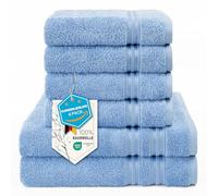Hammetex Lot de 6 Serviettes 100% Coton 500 GSM - 2 Serviettes de Bain 70x140 cm + 4 Serviettes à Mains 50x100 cm, Douces, Absorbantes, Certifiées Oeko-TEX, Bleu Clair