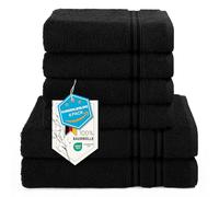 Hammetex Lot de 6 Serviettes 100% Coton 500 GSM - 2 Serviettes de Bain 70x140 cm + 4 Serviettes à Mains 50x100 cm, Douces, Absorbantes, Certifiées Oeko-TEX, Noir