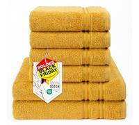 Hammetex Lot de 6 Serviettes 100% Coton 500 GSM - 2 Serviettes de Bain 70x140 cm + 4 Serviettes à Mains 50x100 cm, Douces, Absorbantes, Certifiées Oeko-TEX, Moutarde