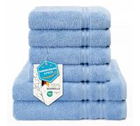 Hammetex Lot de 6 Serviettes 100% Coton 500 GSM - 2 Serviettes de Bain 70x140 cm + 4 Serviettes à Mains 50x100 cm, Douces, Absorbantes, Certifiées Oeko-TEX, Bleu Clair
