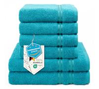 Hammetex Lot de 6 Serviettes 100% Coton 500 GSM - 2 Serviettes de Bain 70x140 cm + 4 Serviettes à Mains 50x100 cm, Douces, Absorbantes, Certifiées Oeko-TEX, Turquoise