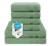 Hammetex Lot de 6 Serviettes de Toilette 100% Coton Doux et absorbants, 2 Serviettes de Bain 70 x 140 cm, 4 Serviettes de Toilette 50 x 100 cm, Vert Sauge