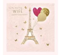 Hammond Gower Carte d'anniversaire pour femme Darling Wife - Carte d'anniversaire avec un motif romantique de Paris Tour Eiffel avec feuille d'aluminium et détails ornés - Carte d'anniversaire pour