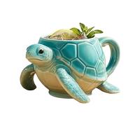 Hamosky Tasse à café 3D en céramique avec motif tortue de mer, effet 3D, turquoise et crème, 10 x 9 x 8 cm, pour les amateurs d'art