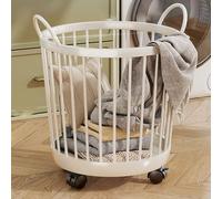 Hamper Rond à Linge avec Roues, Panier à laverie en métal, paniers à Linge avec poignées, Grande capacité, Stockage de vêtements et Organisation (Blanc, 33x30x30cm / 13x12x12in)