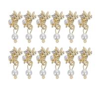 HAMPPLIES 12 Décorations pour Ongles Soi-même Pendentifs Perle et Strass Dorés, Accessoires Nail Art, Autocollants Manucure DIY pour Ongles Naturels et Artificiels, Kit 12 Pièces