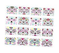 HAMPPLIES 16feuilles Autocollants Tatouage Fluorescent Visage Halloween Motifs Fleurs Tête Mort Décoration Autocollants Imperméables Temporaires