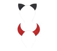 HAMPPLIES 2 Pièces Bandeau Oreille Chat et Cornes de Diable pour Fête Accessoire Coiffure Décoratif Set Garçon Fille Rouge et Noir