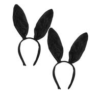 HAMPPLIES 2 pièces Bandeau Oreilles de Lapin Noir Satiné Accessoire pour Fêtes Cosplay et Soirées Unique Femme