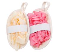 HAMPPLIES 2 Pièces Éponge de Bain Loofah Double Face Exfoliante et Douce avec Sangle Pratique Nettoyage et Gommage pour Beige et Rose
