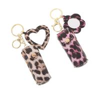 HAMPPLIES 2 Pièces Pochette Lèvres Léopard Cuir PU avec Miroir Mini Cœur Organiseur Compact Portable pour Soin des Lèvres et Gloss Étui de Voyage pour Femmes