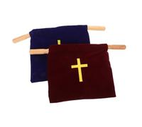 HAMPPLIES 2 Pièces Sacred Velvet Church Offering Bags With Wooden Handles Collection Pouches For Communion Supplies Embroidered Cross Design And Spacious For Religious Events