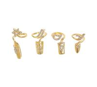 HAMPPLIES 4 Pièces Bague Ongle Ajustable Cristal avec Strass Anneau Ouvert pour Femmes et Filles Bijoux Décoratifs Nail Cover Ring Élégants