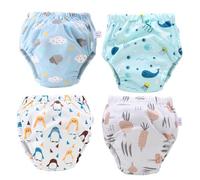 HAMPPLIES 4 pièces Culottes Apprentissage Garçon Fille Coton Respirant Lavables et Confortables Pantalon Entraînement pour Garçons et Filles Motifs Assortis Sous Eau Légume Oiseau Marin