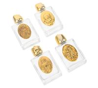 HAMPPLIES 4 Pièces Mini Bouteilles Eau Bénite Verre avec Gravure Alliage Doré Conteneurs Portables Vides pour Église Baptêmes Mariages et Cérémonies Religieuses