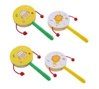 HAMPPLIES 4 Pièces Set de Tambours à Râter Bois pour Garçon Fille Éducatif Montessori avec Design Lion et Hibou Instruments de Musique Traditionnels pour Développement Motricité et