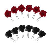 HAMPPLIES 8 Pièces Lot de 12 Épingles à Cheveux Rose Fleur Artificielle 6 Noires et 6 Rouge Vin de Soirée Mariage et Saint-Valentin