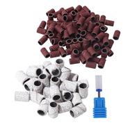 HAMPPLIES Bande de Ponçage pour Ongles Professionnels 201 Pièces avec Manchon en Corindon Blanc et Marron, Tête de Ponçage Céramique, pour Manucure et Pédicure