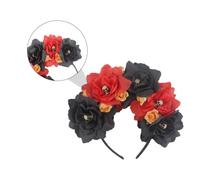 HAMPPLIES Bandeau Floral Mexicain Halloween avec Décor Crâne Headdress Rouge et Noir pour Fête Cosplay et Photographie
