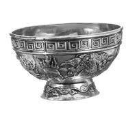 HAMPPLIES Bol Bouddhiste Vintage Blanc Patiné avec Motifs Dragon et Phoenix Bol Sacré pour Offrandes Alimentaires et Eau Décoration pour Religieux