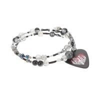 HAMPPLIES Bracelet Médiator Extensible à Breloques en Résine avec Pendentif Cœur Squelette Rouge, Accessoire Punk Gothique Ajustable pour Guitaristes et Amateurs de Musique, Bijou Musical