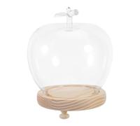 HAMPPLIES Cloche en Verre Petite Taille de Pomme avec Socle en Bois Naturel Lumineux, Couvercle Décoratif Anti-poussière pour Figurines, Loisirs Créatifs et Présentation D’Objets Décoratifs