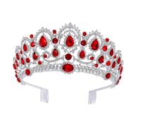 HAMPPLIES Couronne de Mariée Rouge en Cristal Strass Diadème de Mariage Léger et Élégant pour Femme Accessoire Coiffure Stable pour Cérémonie Fiançailles et Fêtes