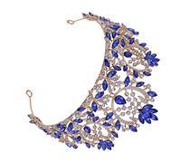 HAMPPLIES Couronne de Mariée Vintage Baroque avec Rhinestones pour Bride Accessoire Élégant et Luxueux Bleu