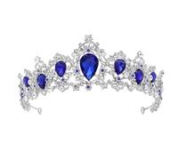 HAMPPLIES Diadème pour Femmes en Pierre Bleue et Alliage Léger, Tiare de Mariage Élégante et Chic pour Accessoires Cheveux Lors de Fêtes ou Cérémonies