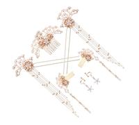 HAMPPLIES Ensemble de 7 Épingles à Cheveux Chinoises Hanfu Vintage Pompons, Accessoires pour Mariage, Perles Blanches, Style Ancien, Décorations Coiffure Élégantes pour Cérémonie