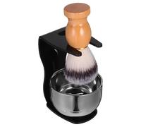 HAMPPLIES Ensemble de Rasage pour Homme Blaireau en Poils Synthétiques Bol à Raser en Inox Support pour Blaireau Robuste Kit Complet pour Création de Mousse Soin Barbe et Nettoyage