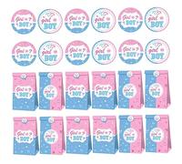 HAMPPLIES Gender Reveal Party Gift Bags And Stickers Set For Future Parents Durable Paper Bags With Boy Girl Decals Shower Decoration Favor Kit Stickers